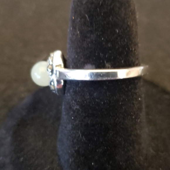 Sterling 925 silver marcasite & natural jade ring - Picture 2 of 6